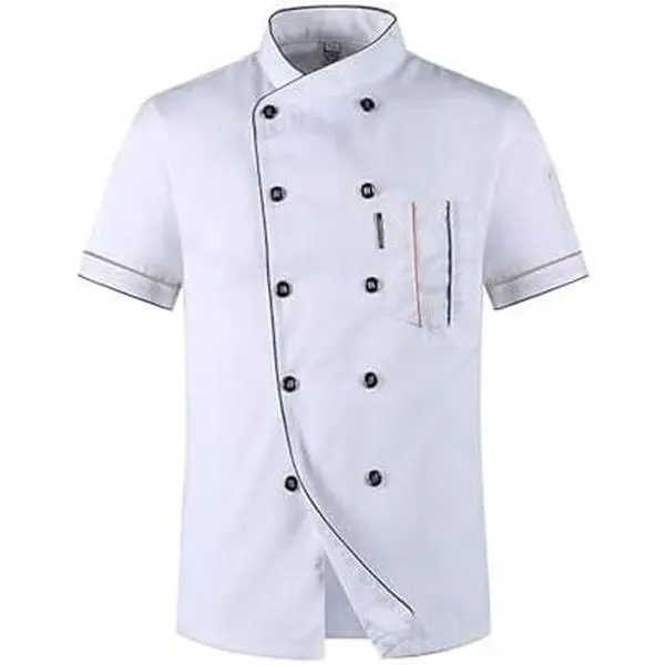Men's Chef Coat Uniform Short Sleeve Cook Jacket Restaurant Kitchen Work Breathable Clothes