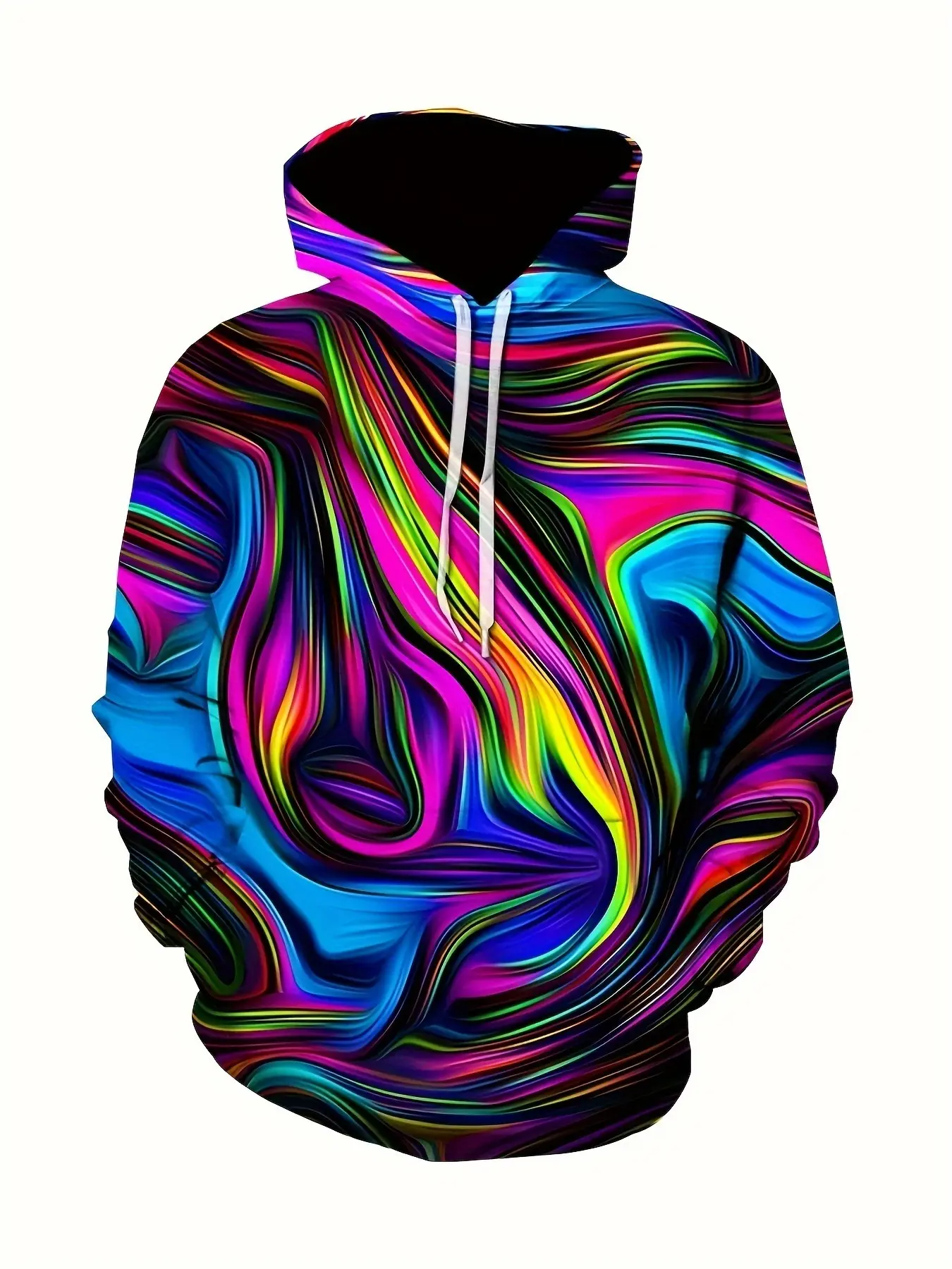 Men's Colorful Swirl Abstract 3D Print Hoodie Psychedelic Rainbow Fluid Art Pullover Hooded Sweatshirt Streetwear Hip Hop Oversized Long Sleeve Top