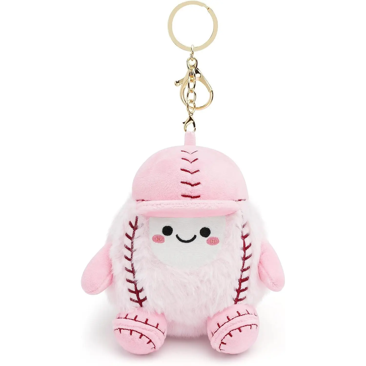 Soft Plush Keychain, Cute Pink Kawaii Fuzzy Backpack Charm, Makeup Vanity Accessory Gift for Girls, Includes Keyring