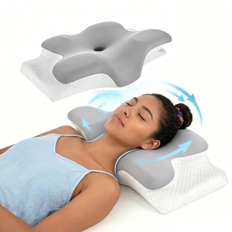 Ergonomic Bed Pillow with Cool Touch Cover, Contour Memory Foam Neck Support, Odor-Free Core, Ideal for Side, Back, Stomach Sleep
