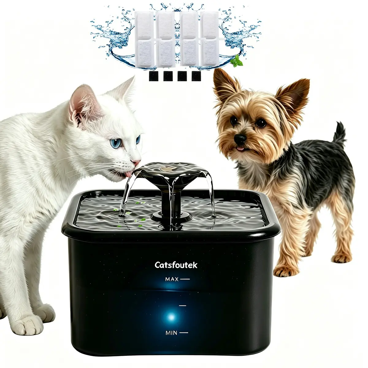 Cat Water Fountain with 4/7 Filters, Quiet Pet Water Dispenser, Blue Light Reminder, 4-Layer Filtration for Cats and Dogs