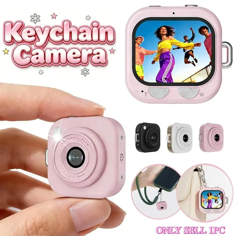 Mini Keychain Digital Camera, Millennium Pocket Camera 2.5k HD, 64mp Lens, Compact Portable Vintage Camera with 8GB SD Card, Charging Cable, Retro Vlog Camera
