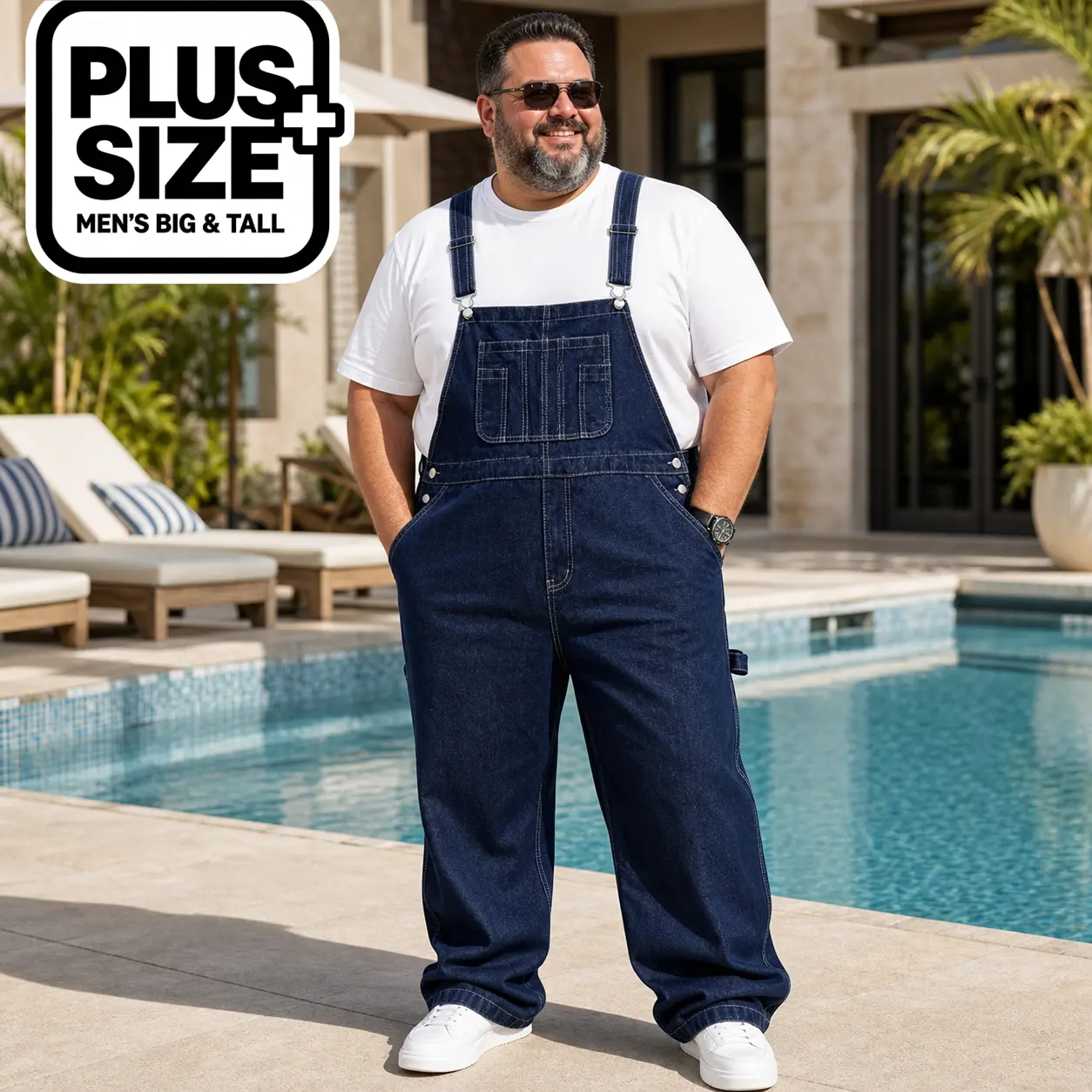 Men's Big and Tall Cotton Denim Overalls - Loose Baggy Relaxed Fit Cargo Jumpsuit with Straps, Lace Up, Pocket - Vintage Street Style Menswear for Casual Daily, Outdoors - Plus Size XL-6XL, All-Season, Classic, Plain, Campus, Comfortable Clothes