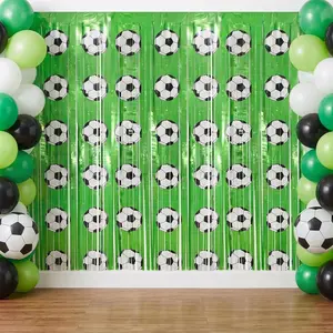 Soccer Party Decorations, 4 Pack Soccer Foil Fringe Curtain Streamers, 3.3 x 6.6 FT Glitter Metallic Tinsel Backdrop for Soccer Fan Birthday Party Decorations  Themed Background Photo Props
