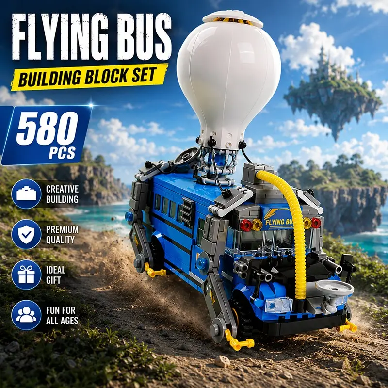 Flying Bus MOC Building Blocks Model Battle Royale Game Fighting Vehicle Bricks Cars Sets Gifts for Kids Adult Fans DIY Assembly Toys Ornament