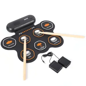 Foldable Roll-Up Electronic Drum Pad Set, Rechargeable Portable Digital Drum Kit with Recording 9 Pads 2 Pedals Sticks for Beginner Kids Travel Home Practice