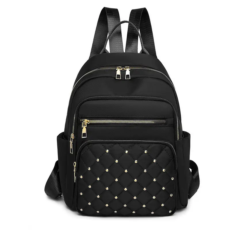 Women's Chic Quilted Backpack, Minimalist Plain Design with Rivet Details for Work & Campus, Lightweight with Adjustable Padded Straps, Buckle, Daypack, Casual