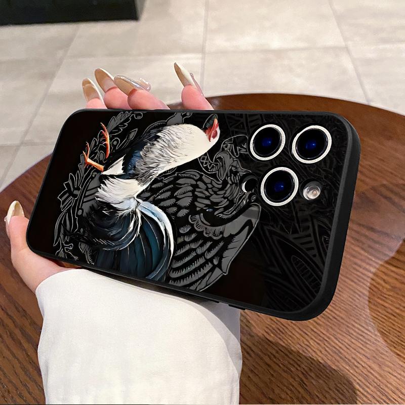 Straight Edge Majestic Rooster Pattern Phone Case for iPhone 16 E 15 14 Pro Max 13 12 11 XR XS Plus Shockproof Drop Protective Rugged Durable Silicone Cover