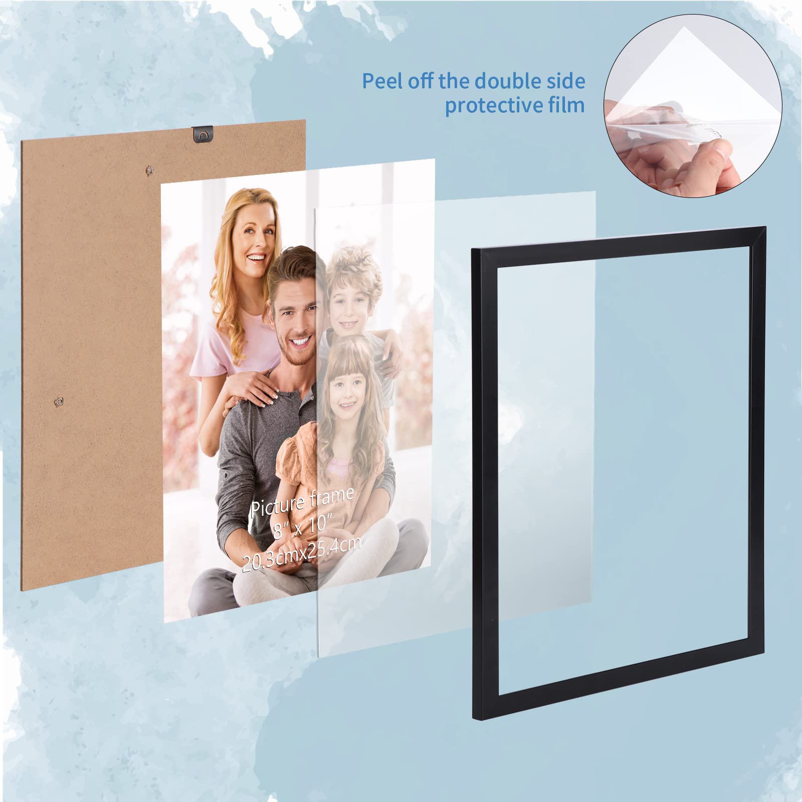 8x10 Photo Frame Set 2 Pieces, High Definition Acrylic, Display 5x7 Framed Photos or 8x10 Unframed, Multi-Functional Frames, Picture Frame