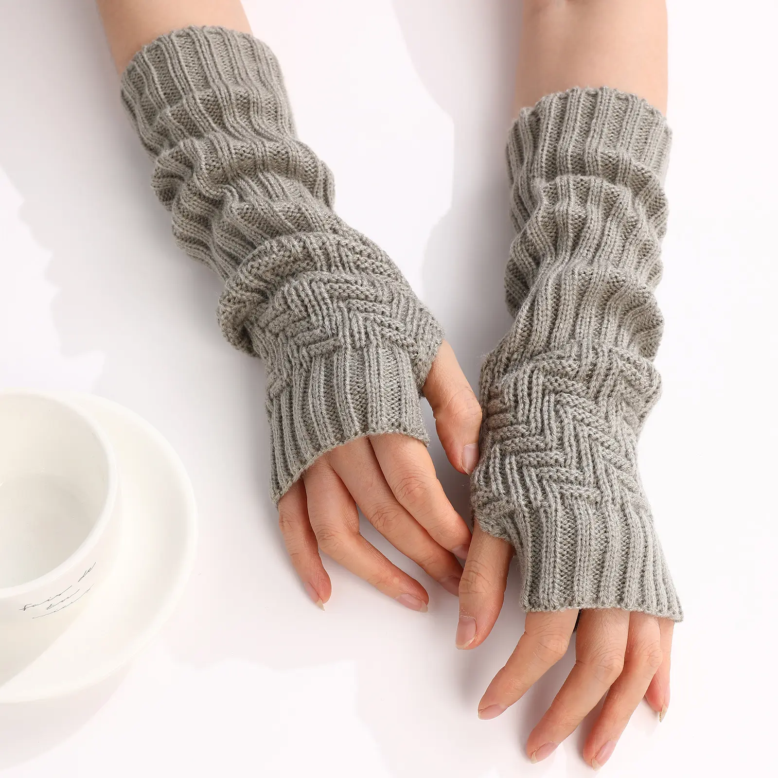 Unisex Knit Fingerless Gloves, Striped Arm Warmers with Cozy Wrist Sleeve Design, Y2K Winter Accessories for Women & Men