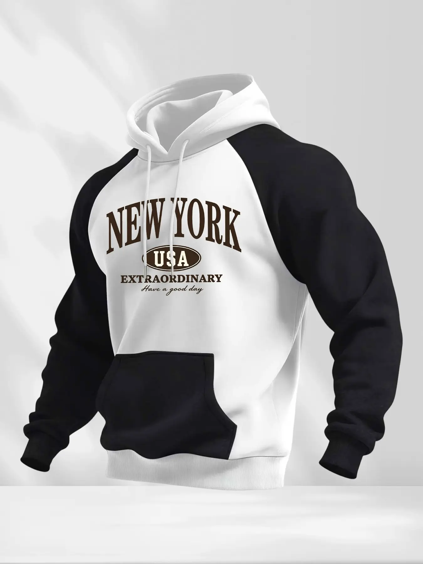 New York Colorblock Hoodie, Usa Letter Print, Long Sleeve, Loose Fit, Fall & Winter Casual Wear, Men's Daily Fashion, Hoodies Streetwear