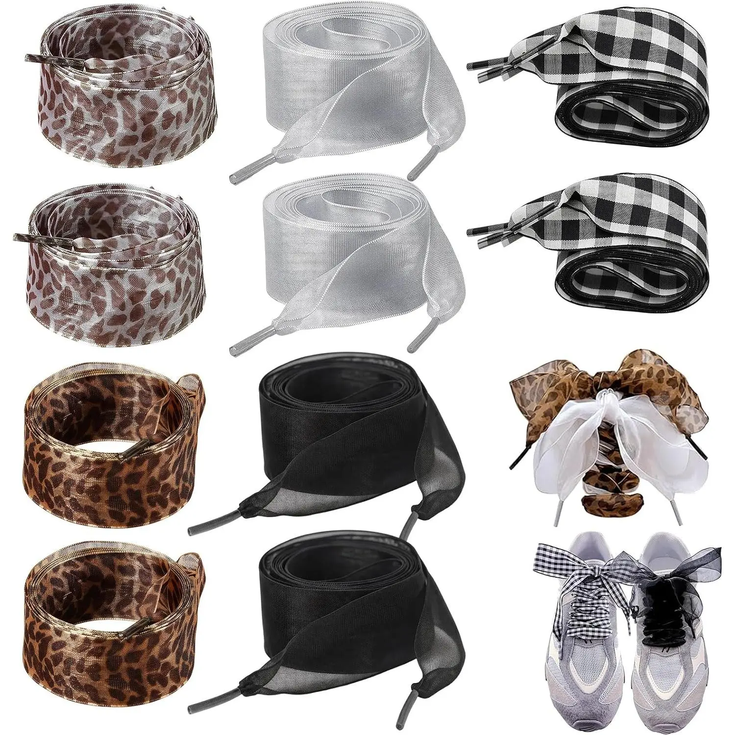 5 Pairs Ribbon Shoe Laces Women, Satin Ribbon Shoe Laces, Soft Durable Shoelaces for Casual and Formal Shoes