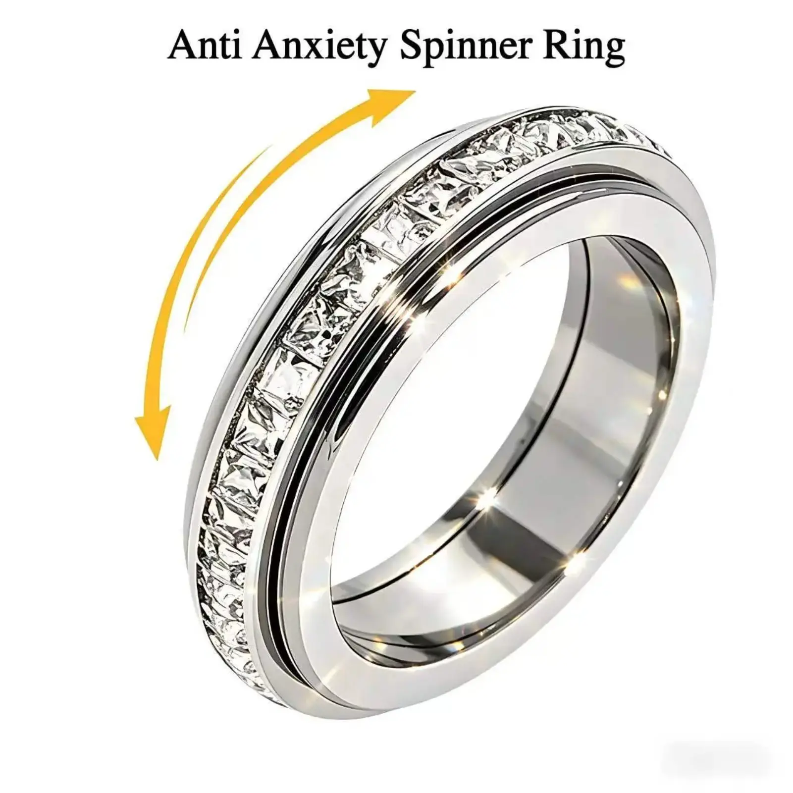 Anxiety Ring for Women & Men | CZ Spinner Fidget Band for Stress Relief, Promise & Wedding Comfort Fit