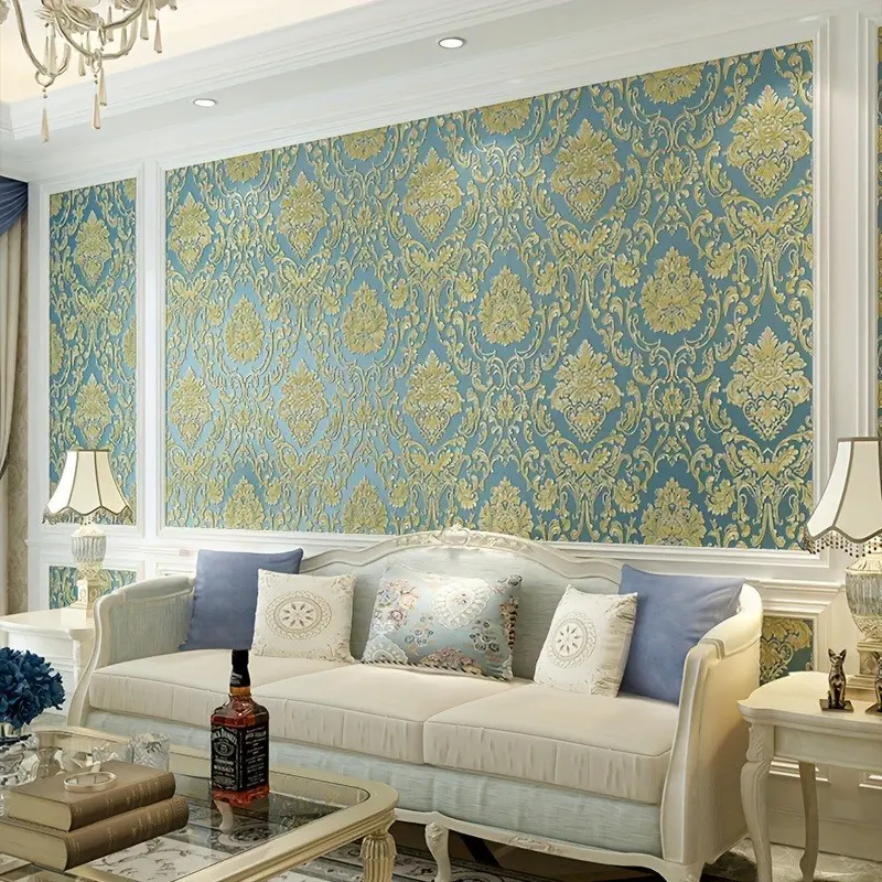 Vintage European Damask Embossed Wallpaper, Self-Adhesive Floral Wall Sticker, Removable DIY Wall Covering, 5 Colors, Living Room Decor