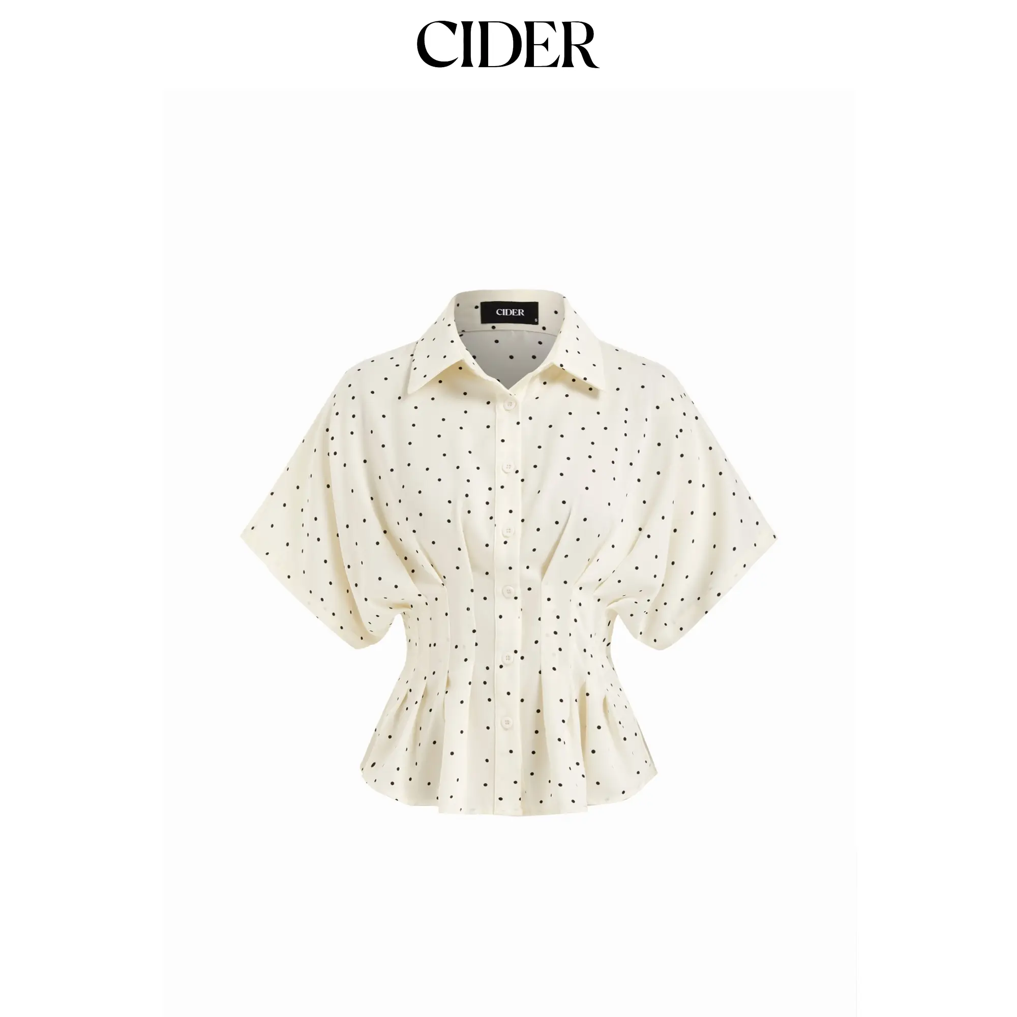 Cider Chiffon Polka Dot Ruched Cinched Waist Batwing Sleeve Blouse