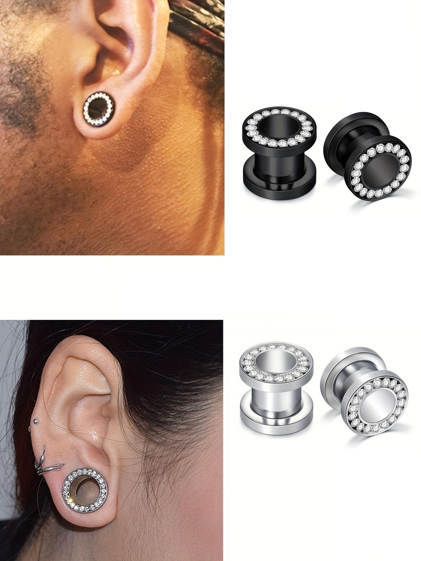 Stainless Steel Screw Ear Plugs Tunnels, Artificial Zircon Decor Ear Gauges, Punk Style Hollow Ear Expander, Body Piercing Jewelry for Men & Women, Trendy All-match & Exquisite Jewelry for Birthday Gift
