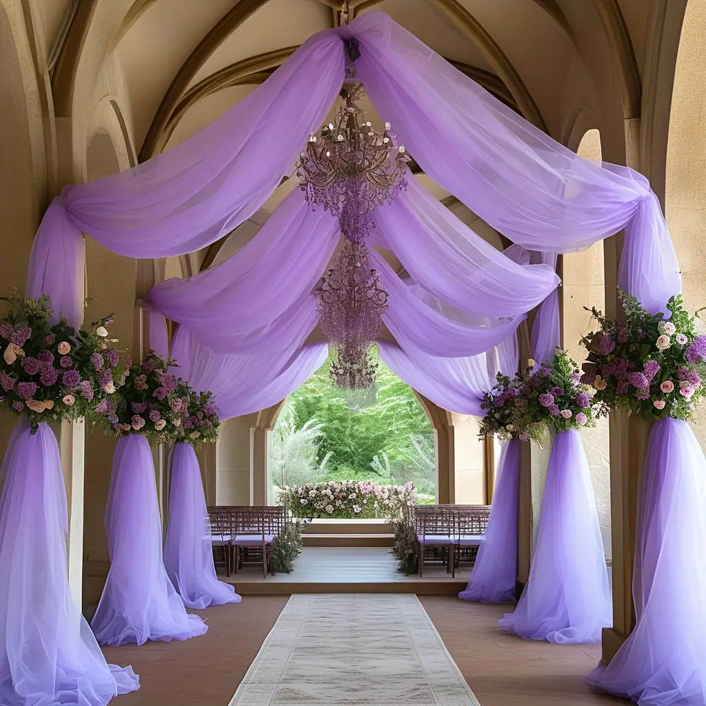 5 pieces of light purple tulle curtains, with a light and flowing drape, for wedding background decoration and home luxury atmosphere