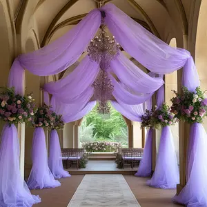 5 pieces of light purple tulle curtains, with a light and flowing drape, for wedding background decoration and home luxury atmosphere