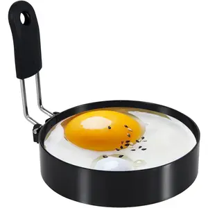 3.5'' Egg Rings with Silicone Handle, Stainless Steel Egg Cooking Rings，Nonstick，For Frying Eggs and English Muffins Pancake, Egg Mold Shaper For Breakfast