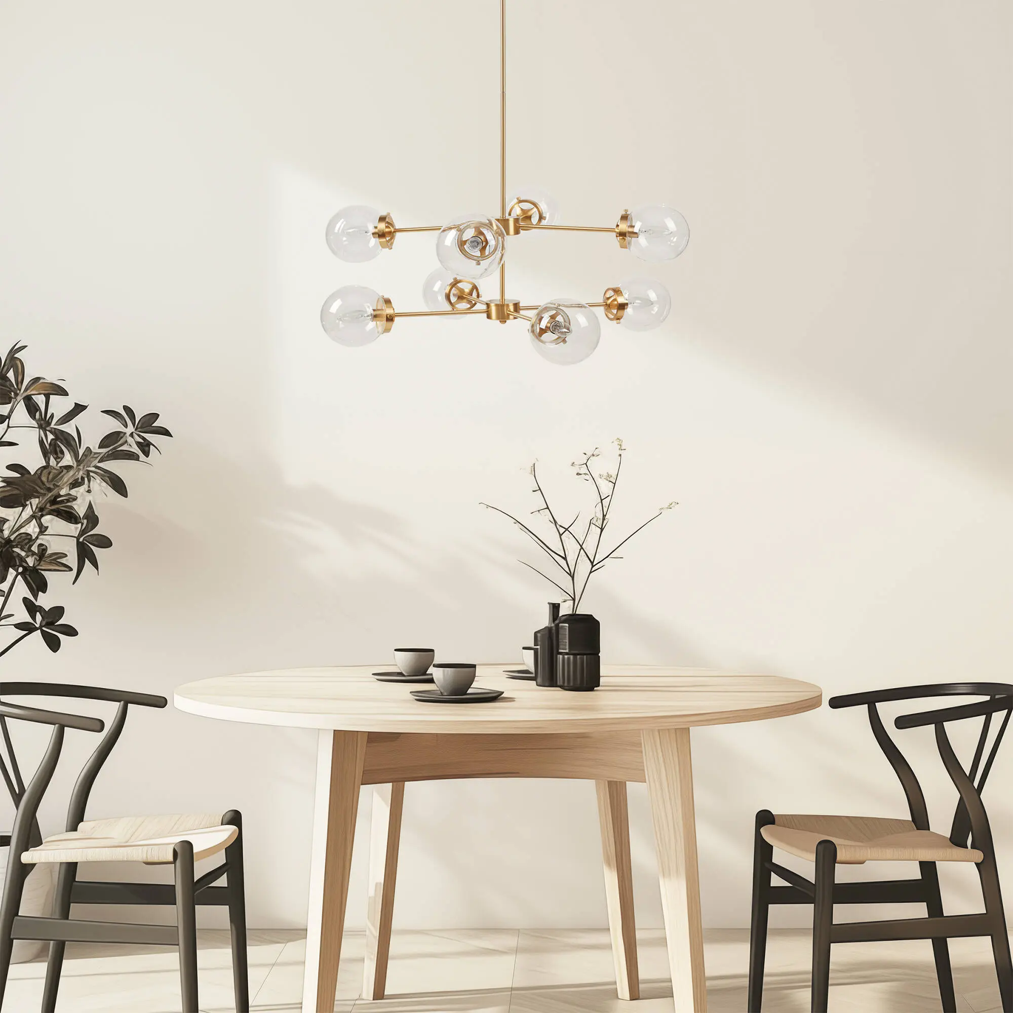 Nokaa 8-Light Metal Chandelier with Clear Globe Bulbs, Gold Finish, Mid-Century Modern Pendant Light for Dining Room, Kitchen Island, Foyer, Living Room, Bedroom, Hallway, Entryway, Indoor Home Decor Lighting