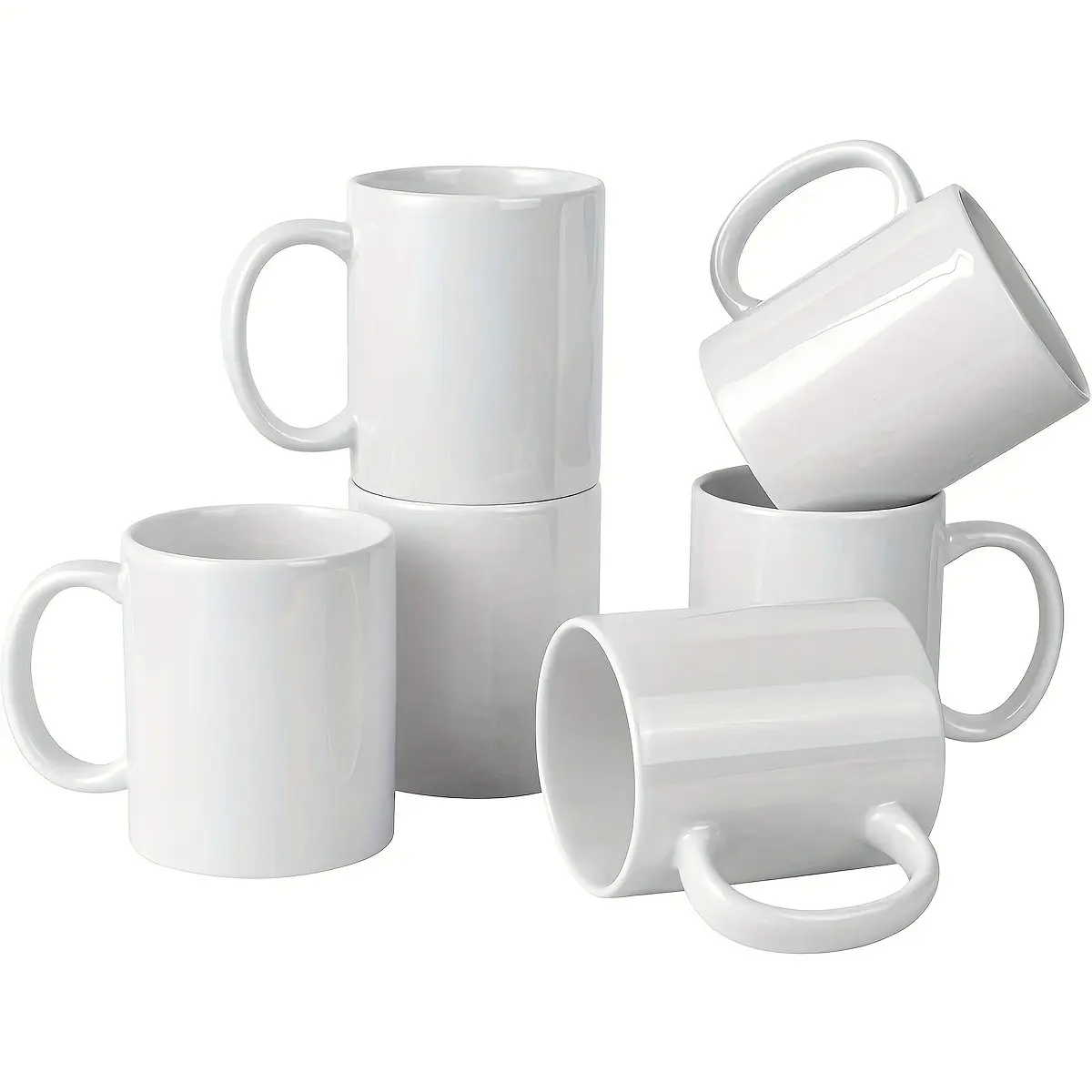 Set of 6 Ceramic Mugs for Sublimation, 11 Oz Capacity, Ideal for Customization & Heat Transfer Printing, Durable Kitchenware