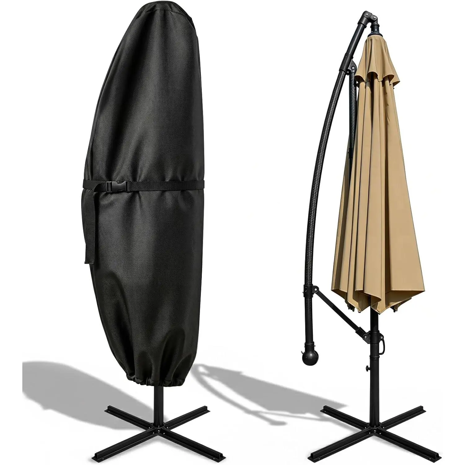 Patio Umbrella Cover for 7.5ft to 11.5ft Cantilever Umbrella - 420D Outdoor Offset Umbrella Cover, Heavy Duty  Garden Parasol Covers (Fits Banana-Style Umbrella up to 7.5′S/11.5′R)