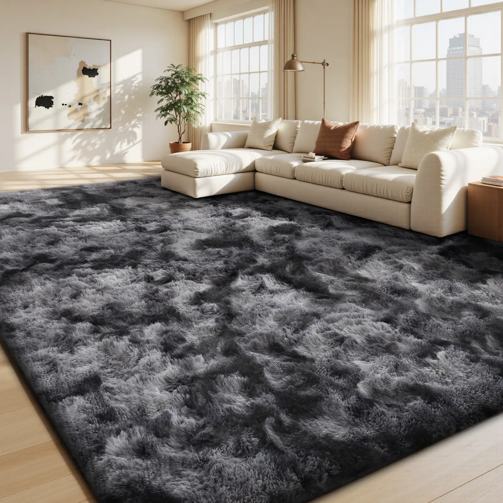 FAMVAL Beautiful Fluffy Area Rug, Soft Thick Plush Rectangular Rug for Bedroom Living Room, Non-Slip Cozy Floor Carpet for Apartment Kids Room
