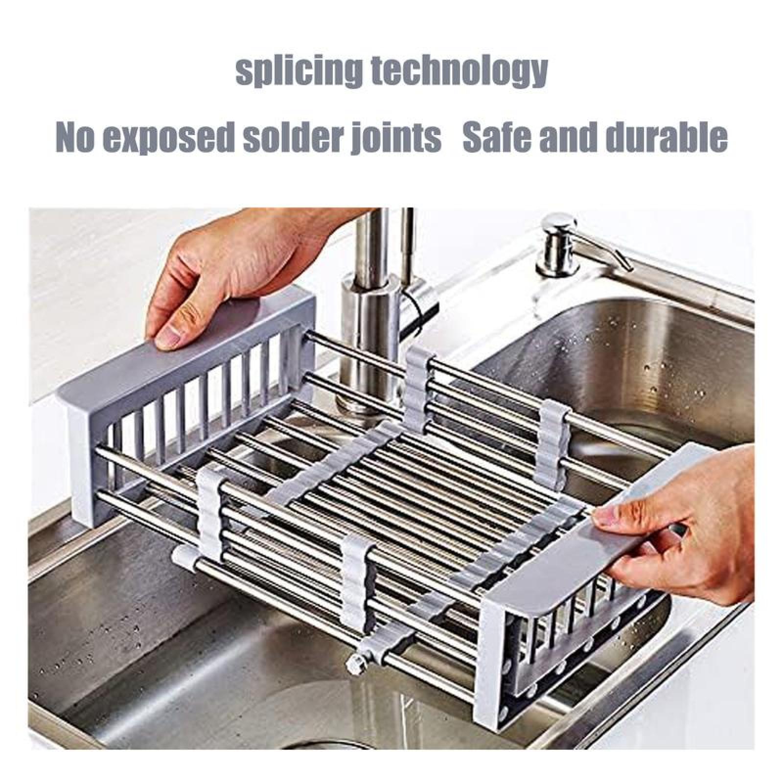 Over The Sink Dish Drying Rack,Retractable Drain Basket with Adjustable Armrest,Stainless Steel Kitchen Drying Rack,Adjustable Multi-function Water Filter Basket for Fruits.
