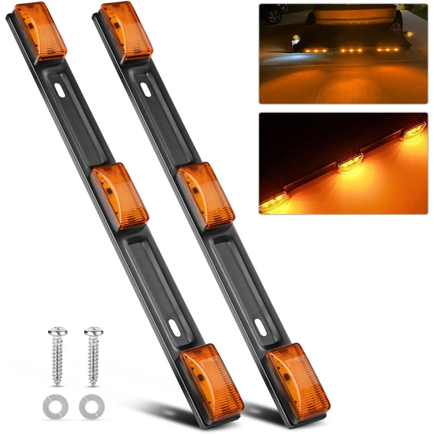 Nilight 9-LED Tailgate Light Bar (2-Pack, 14.2in 12V) with Stainless Steel Brackets, Amber Clearance Running Marker, Auxiliary Tailgate Light Strip for Pickup Trucks, Travel Trailers, Horse Trailers, Led Light Bars