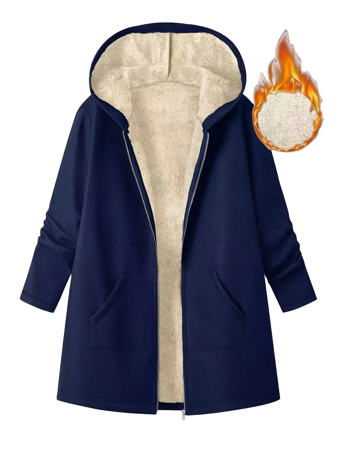 Women's Winter Warm Plush Hooded Sports Casual Loose Jacket, Fashionable Thermal Pockets Design, Cozy Outdoor Wear for Cold Weather