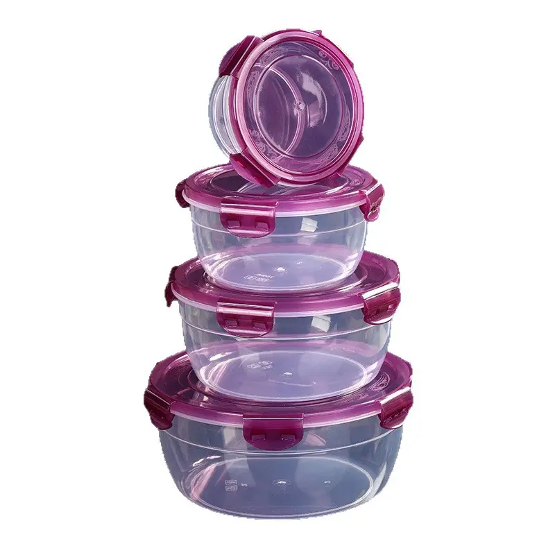 Round Airtight Food-Grade Storage Containers, Portable Lunch Boxes, Plastic Fruit Bowls for Refrigerator, Daily Kitchen Fresh-Keeping Bowls