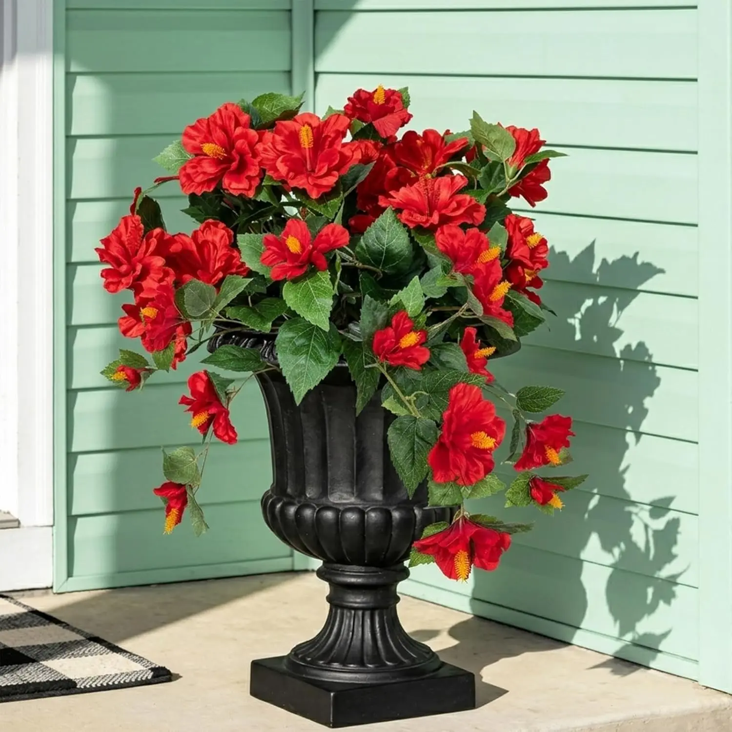 Briful 2PCS Artificial Hibiscus Flowers, 19.6in Tropical Faux Hibiscus Stems with Cascading Branches, Red Hibiscus Bouquet for Vase, Hanging Basket, Porch, Wedding, Party, Indoor Outdoor Decor