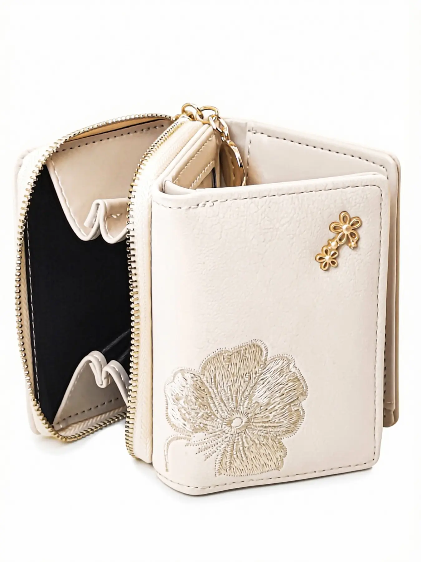 Compact Ultra-Thin Multi-Functional Wallet, Three-Fold PU Leather Coin Purse, Large Capacity Zipper Design, Elegant Embroidery Detailing, Tri Fold Wallet