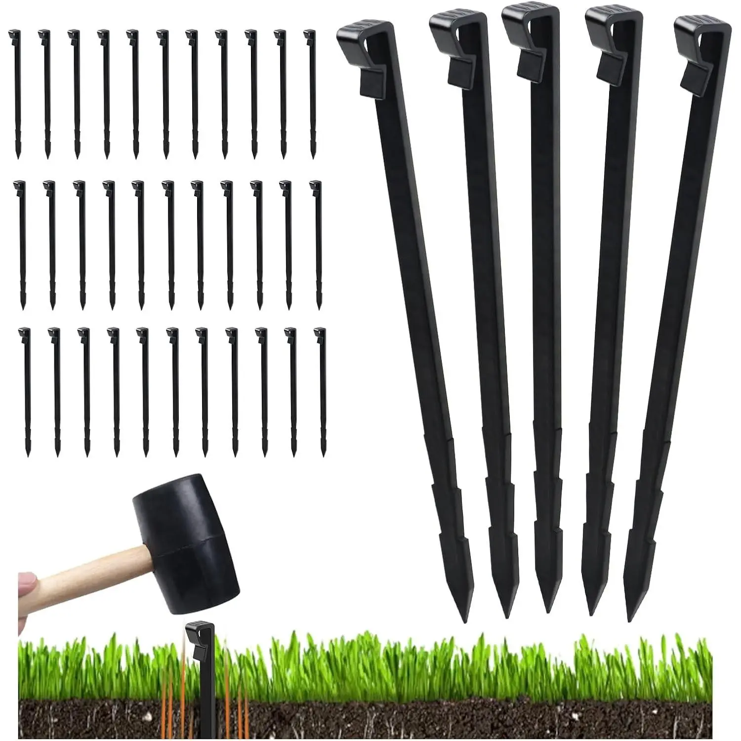 55 Pcs Landscape Edging Anchor Stakes, 8.5 in Heavy Duty Plastic Garden Stakes, Black Garden Anchoring Spikes for Yard, Edgings Garden Lawn, Fence Barrier