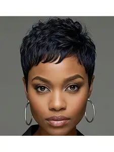 Short Bob Wig for Women, Pixie Cut Wigs, Glueless Wig, No Lace Front, with Bangs, Natural, Straight, Full Machine Made, Daily Use, Bang Wig Human Hair