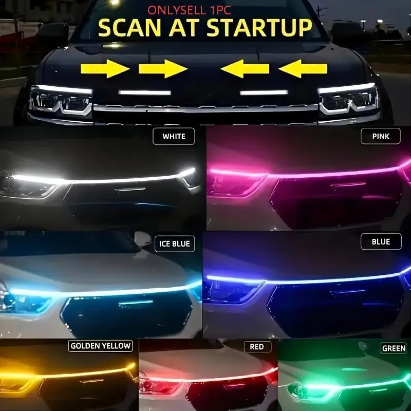 1.8M/71 inch car hood light strip dynamic scanning car LED light strip external flexible Car Decorative Light Auto Decorative Light car decoration atmosphere light strip installation simple Led For Car Car Strip Lights