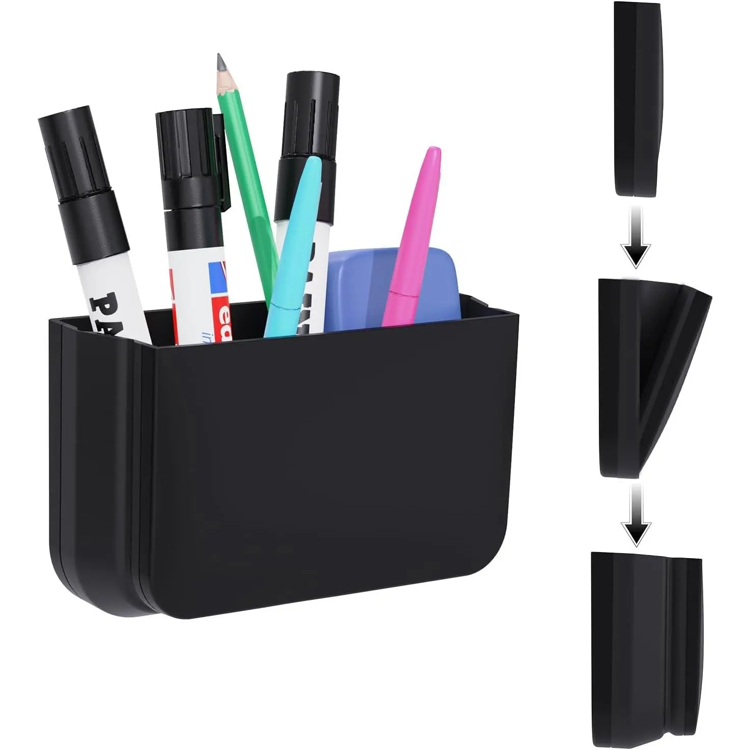 Foldable Pen Holder,  Dry Erase Marker Pencil Holder,   Remote Holder Storage Organizer for Office, Whiteboard, Locker,  Refrigerator, Desk Accessories(1 Pack Black)