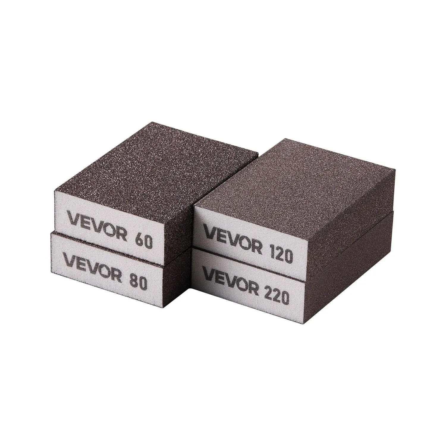VEVOR Sanding Sponge Blocks, 4 Pcs Assorted Grits (60/80/120/220), Washable Reusable, Dry-Wet Use, Coarse to Fine, for Polishing Wood, Ceramic, Craft, Drywall, Plastic, Metal Furniture