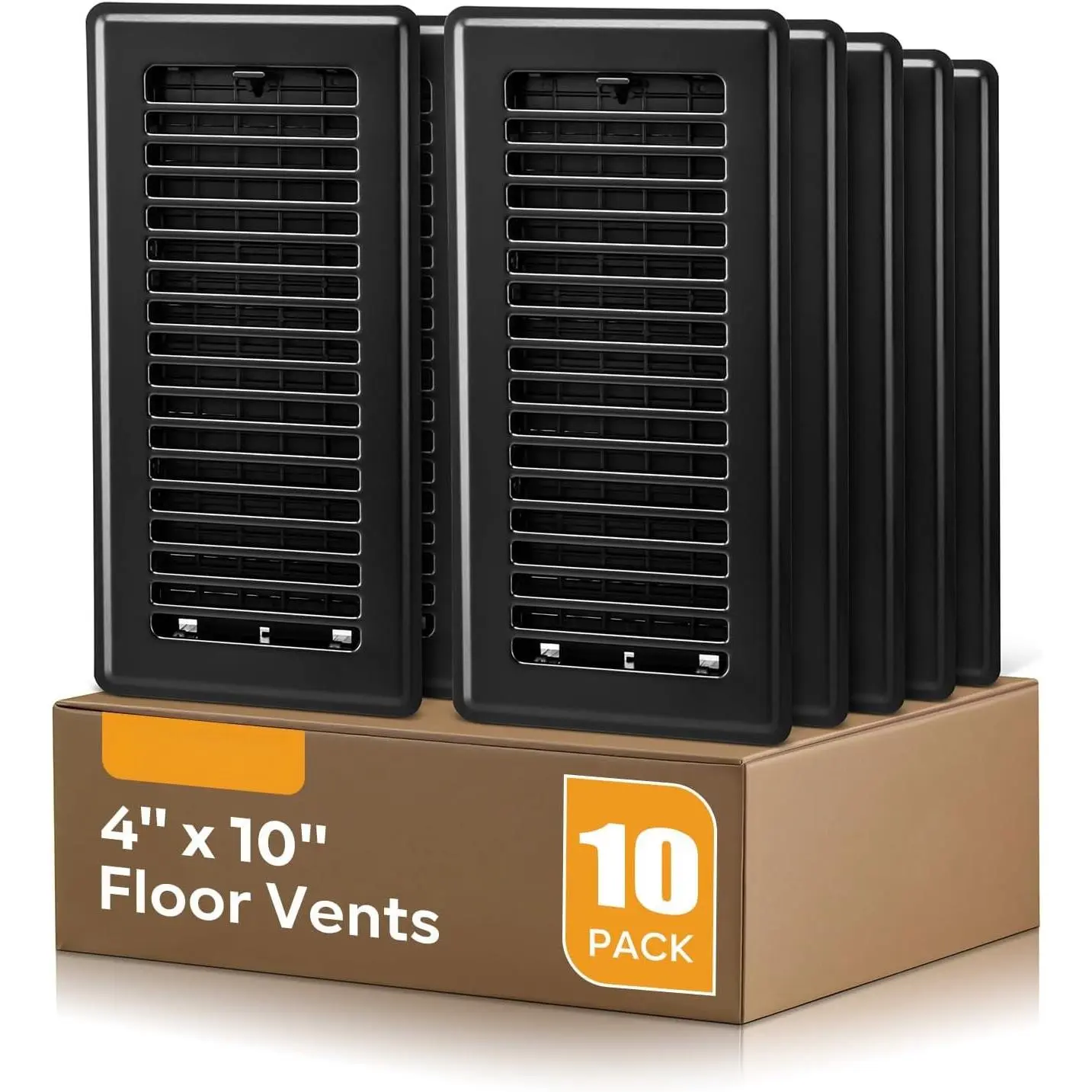 4 x10 Floor Registers, Floor Vent Covers 10 Pack, Heavy Duty Steel Walkable Vent Covers for  Floor, Easy Adjust Air  Lever, for Sidewall and Floor, Black