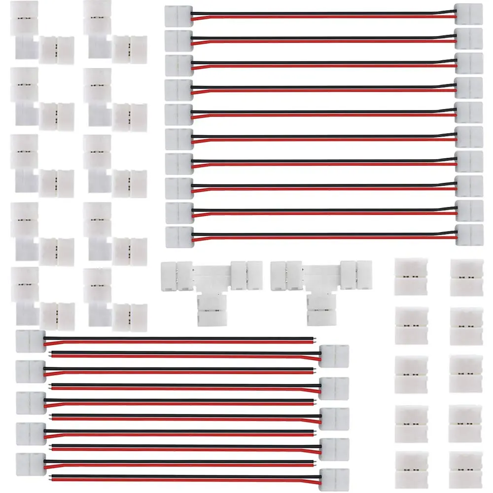 2Pin LED Strip Connector Kit for 8mm LED Light Strip | Include L Shape ,T Shape and Gapless Connector, Strip to Strip Jumper Wire for 2 Pin LED Tape Lights