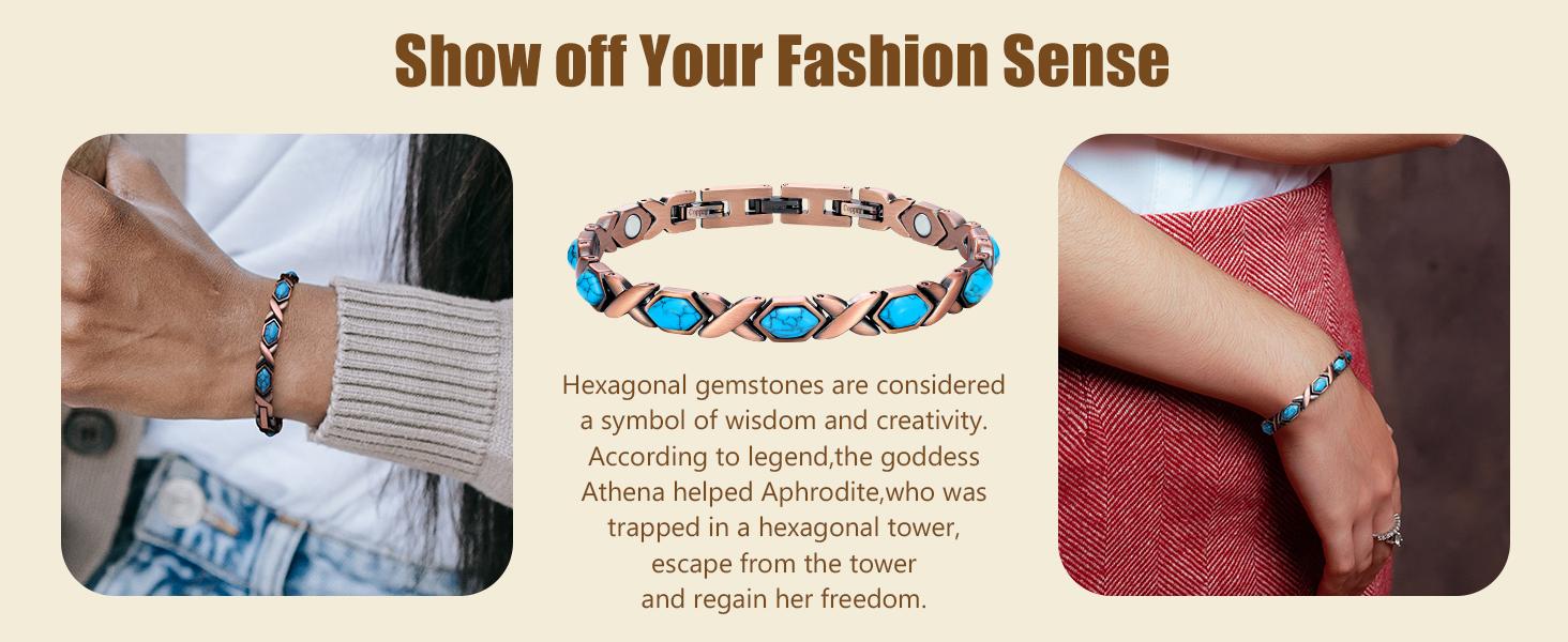 Jecanori Copper Bracelet for Women,Pure Copper Magnetic Bracelets,Natural Unique Gemstone,Gifts for Women Trendy Stack Bangle Elegant Minimalist Bangle SpringStatements