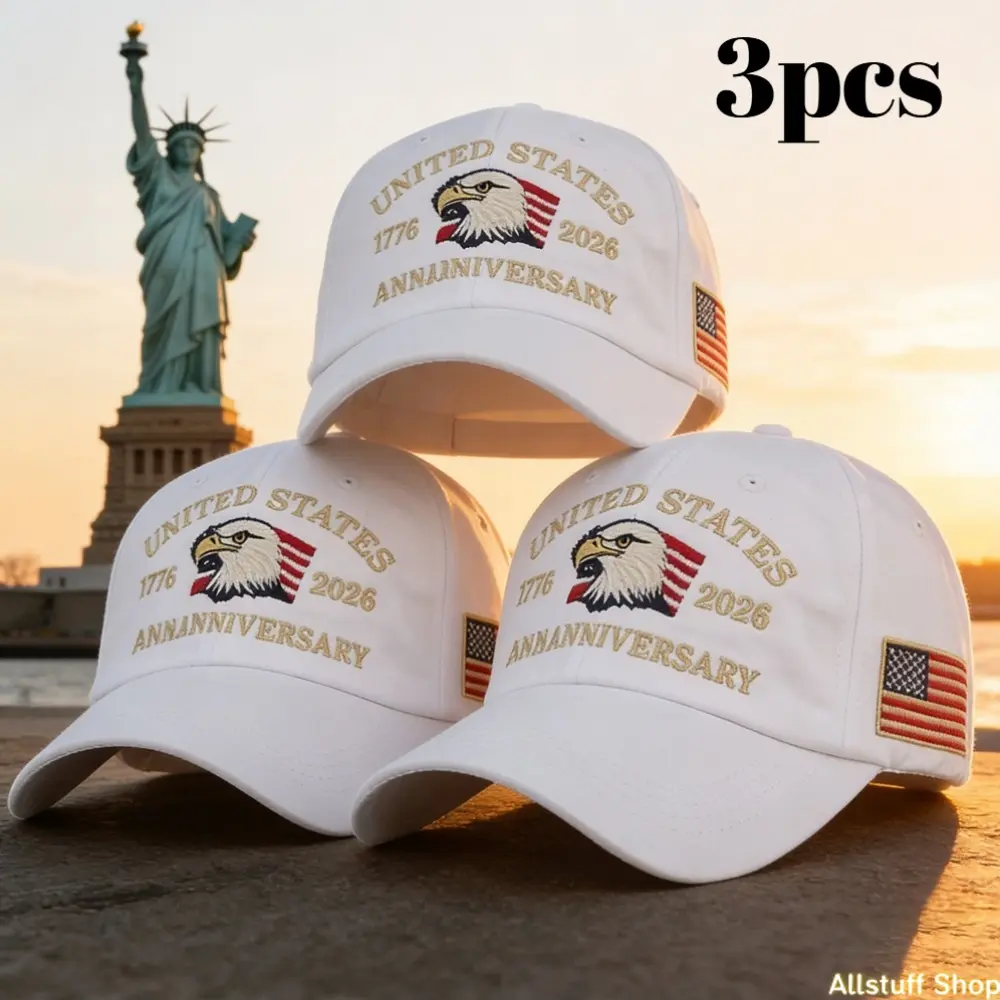 Unisex 3-Piece Baseball Cap Set, America250 250th Anniversary Edition (1776-2026) with Americana Stars and Stripes Graphic, 3Pcs, Independence Day Celebrations, America Printed Hats, Mens Hats, American Independence Day, Ball Hats