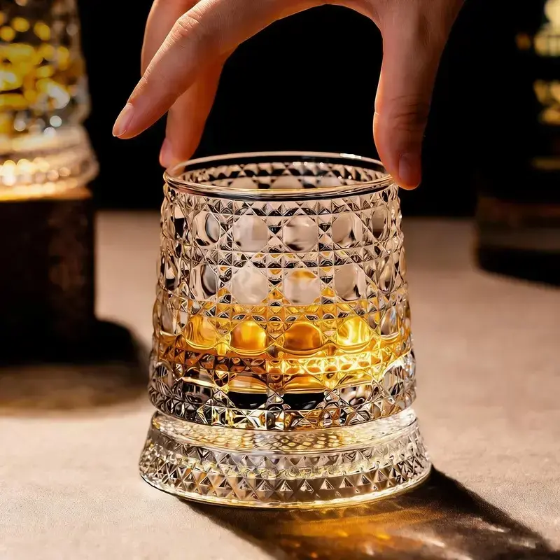 Rotating Glass Cup,360° Spinning Crystal Glass – Star-Cut Stress Relief Whiskey & Wine Glass, Elegant European Barware Gift