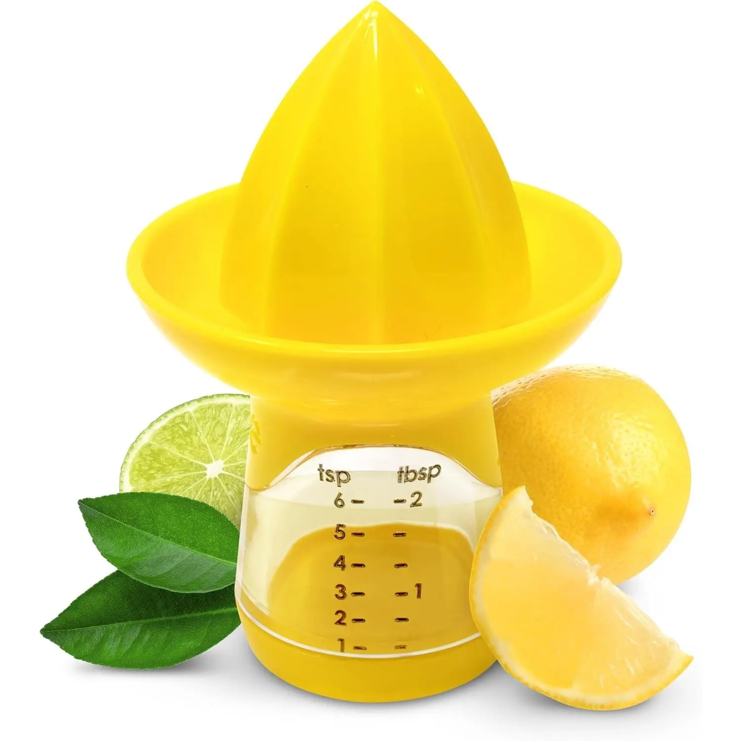 Joie Lemon and Lime Small Hand Juicer and Reamer, Built-In Measuring Cup | Easy Straining, Stores Leftover Juice Up To 1 Ounce, BPA-Free and Dishwasher Safe