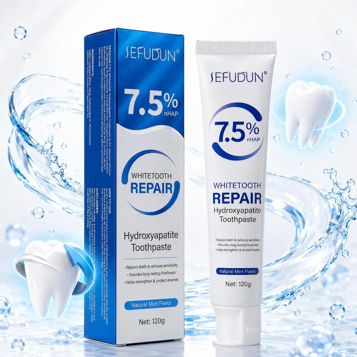 Hydroxyapatite Toothpaste with 7.5% nHAP, Fluoride Free Toothpaste for Enamel Care & Sensitive Teeth Support, Natural Mint Flavor Daily Oral Care Toothpaste for Fresh Breath