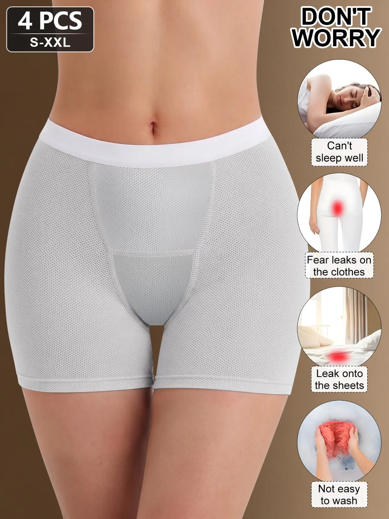 4-Pack Low-Waist Menstrual Underwear for Women, Leak-Proof Safety Shorts, Elegant Slim-Fit Design, All-Season Wear, Plain Surface