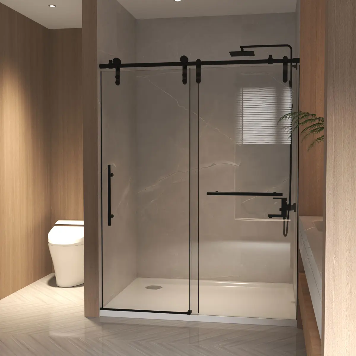 56-60" W x 76" H Frameless Glass Shower Door – 8mm Tempered Safety Glass with Matte Black Stainless Steel Frame, Heavy-Duty Sliding System, Easy-Clean Surface, Reversible Installation, Sleek Modern Design