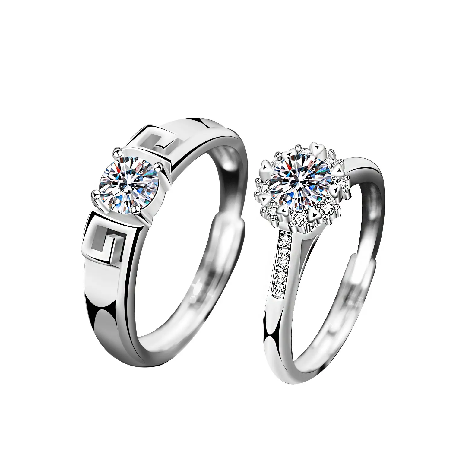 925 Sterling Silver Niche Design Couple Rings - Mozambique Heart-Opening Wedding Rings for Men and Women