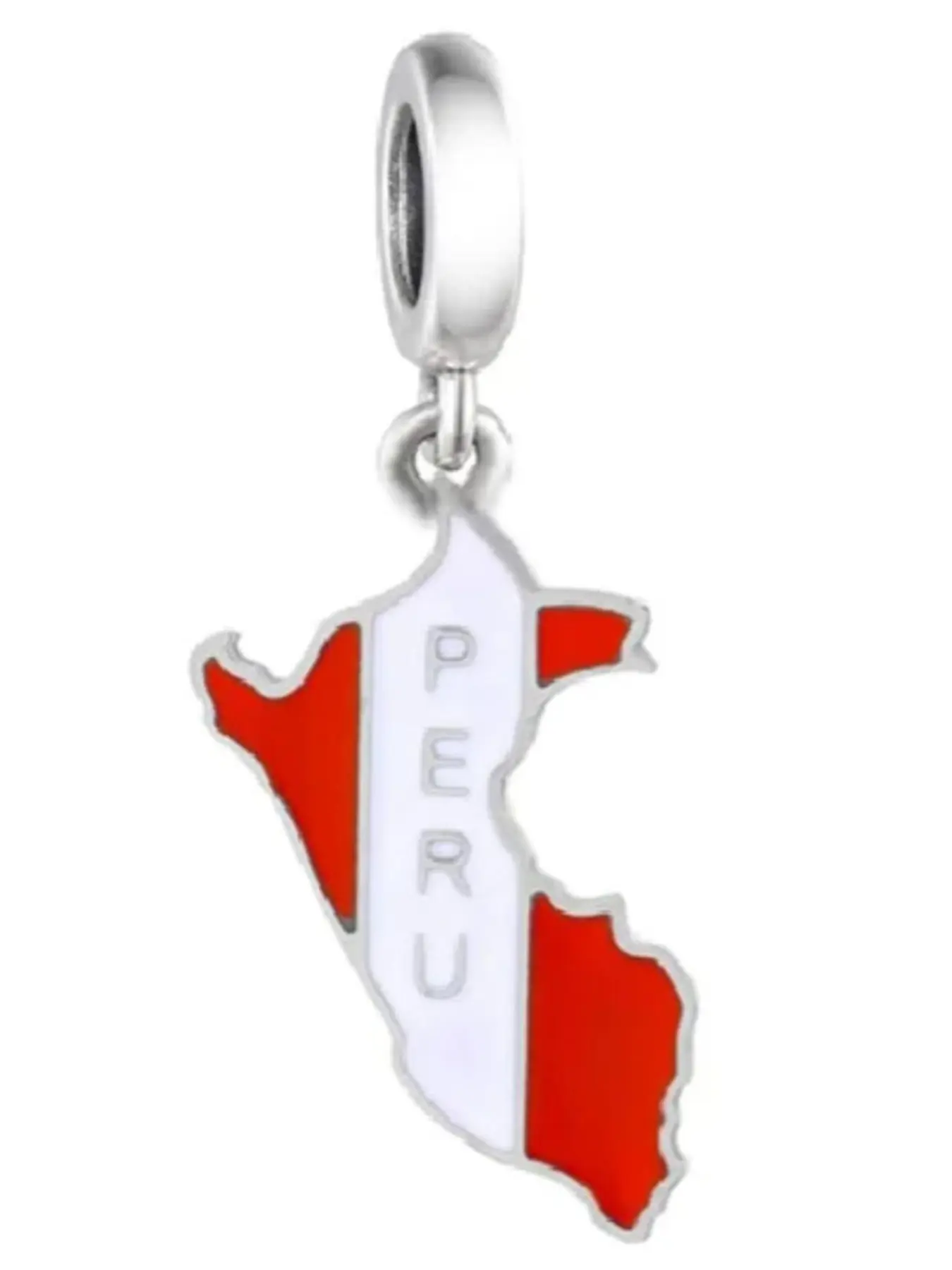 925 Silver Peru Map Pendant, Enamel Flag Beaded Bracelet, DIY Charm Travel Souvenir Jewelry, Casual All-Season Accessory