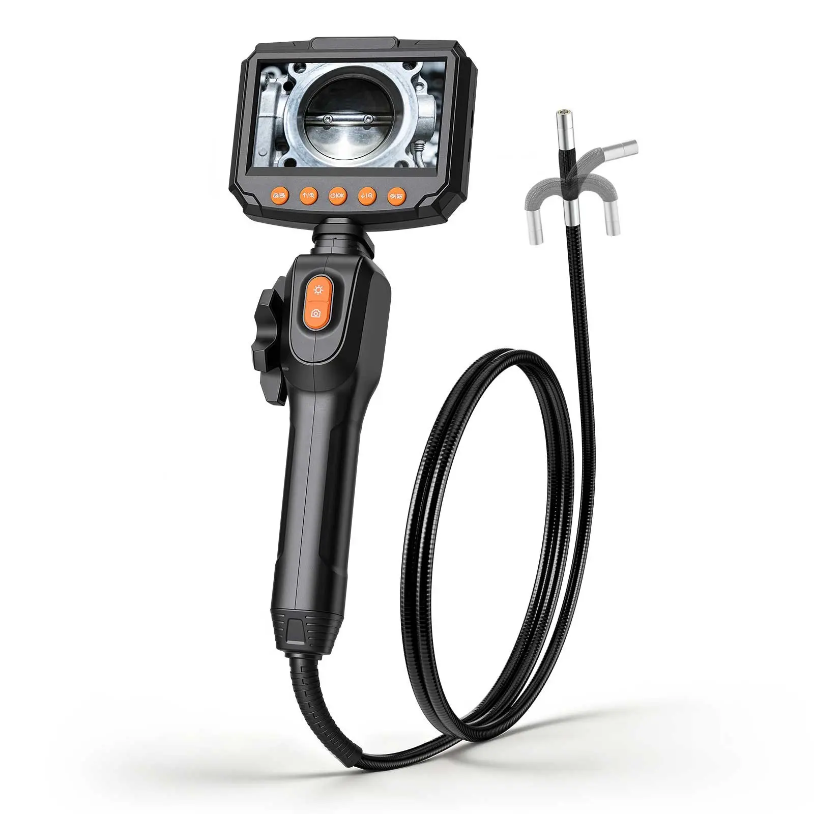 【Black Friday】VEVOR 2-Way Articulating Waterproof Endoscope with Light, IP67 Rated Borescope Camera, 4.3" HD IPS Screen, 1280x720 Lens, 8X Zoom, 4.9FT Cable Inspection Snake Camera for Auto, Plumbing Checks